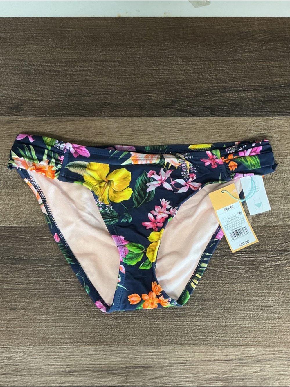 Kona Sol Floral Bikini Bottoms - Navy with Yellow, Pink & Green Floral Print